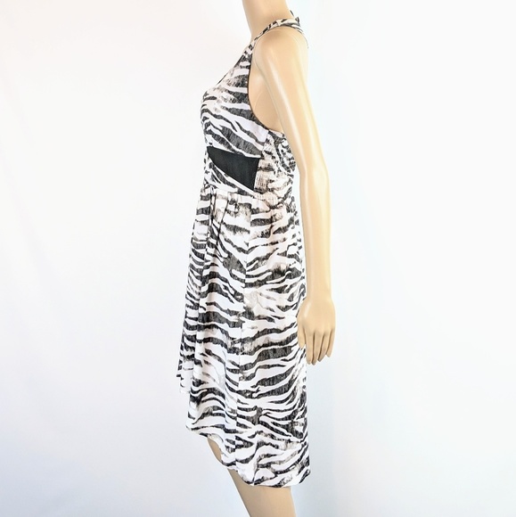 AMBAR Black & White Zebra Print Racerback High Low Dress - Picture 4 of 7